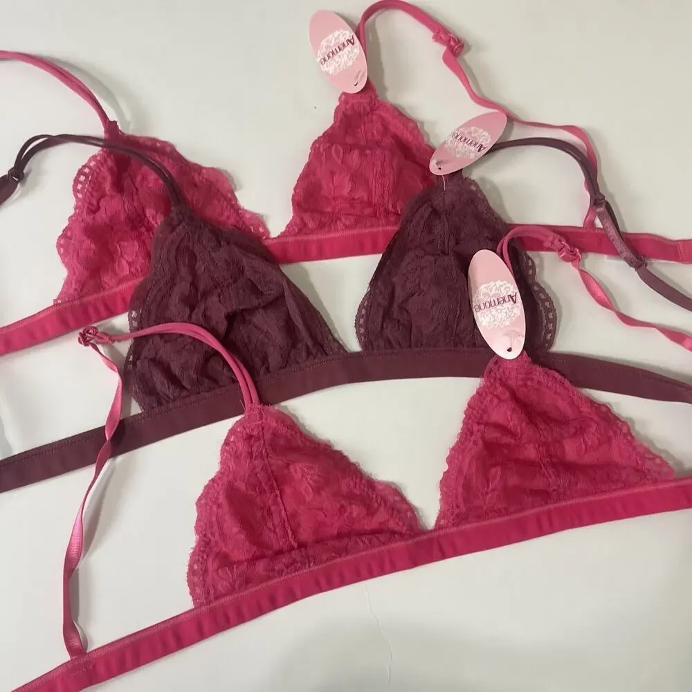3-pack Women Lace Bralette Sexy‎ Bra Floral Lingerie Night Top Triangle M/L